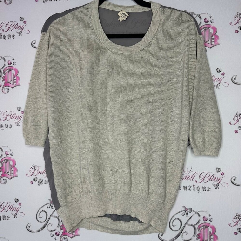 Wilfred sweater silk and cashmere knit front and mesh back grey cream stretchy